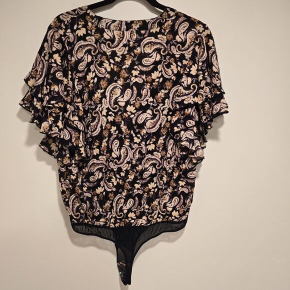 Intimately Free People Call Me Later Bodysuit Paisley Black XL Ruffle Chic Boho - Picture 8 of 15